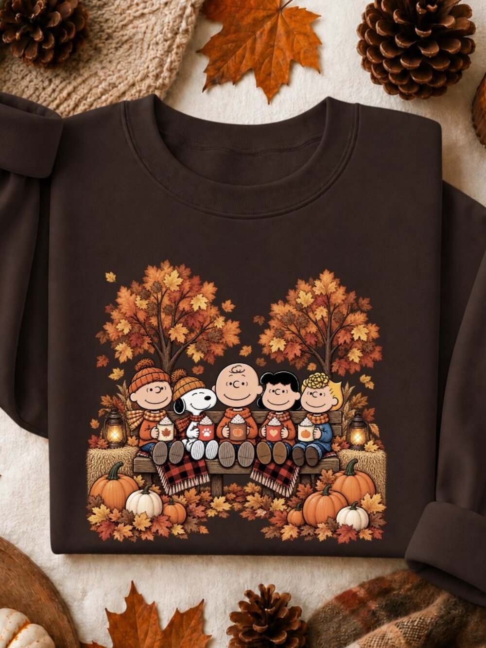 Peanuts Fall Sweatshirt Adult Graphic Crewneck Autumn Leaves Pumpkin Cozy Season